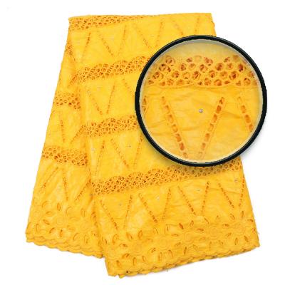 China High Quality Viable Yellow Cotton African Bazin Riche Brode African Lace Fabric Nigerian Lace For Women Dress 3329B for sale