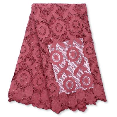 China Viable milk silk lace fabric with stones onion color fabric rope lace african guipure lace for dress 4185B for sale