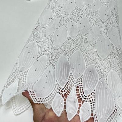 China Viable White Guipure Lace Chiffon Lace Fabric African Cord Lace Fabric Embroidery For Party 4114B for sale