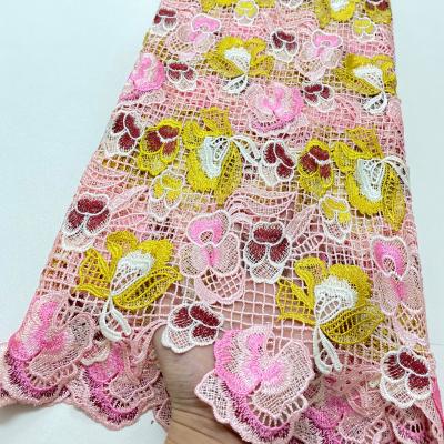 China Colorful african lace fabric guipure cord lace fabric beautiful viable milk silk lace for garment NI5083 for sale