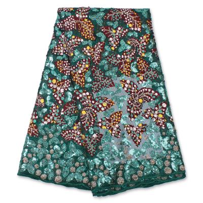 China Viable Fashion Design African Ankara Wax Sequins Lace Fabric New Arrival Nigerian Tulle Mesh Lace Fabric For Wedding Dress 4145B for sale