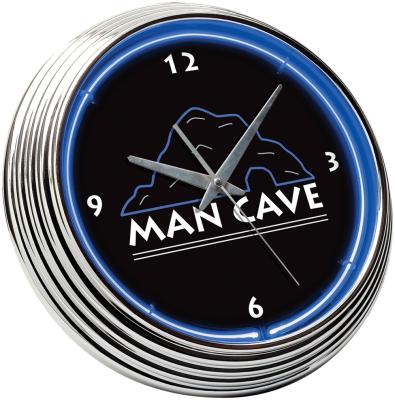 China Antique Blue Custom Logo Cave Tube Style NEON Wall Clock for sale