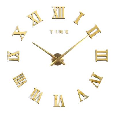 China Large Mirror Wall Clock 3D Roman Numeral Acrylic Home Decor Diy Style Watch Antique Wall Clock for sale