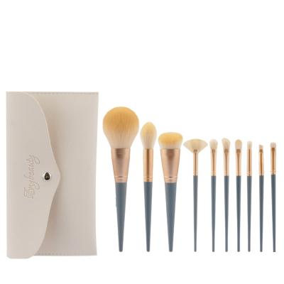 China Angular Blush Cyan Makeup Brush 10 Packs With PU Leather Bag, Bling Blush Brush Cangzhou Makeup Kit Makeup Brush Set x964 for sale