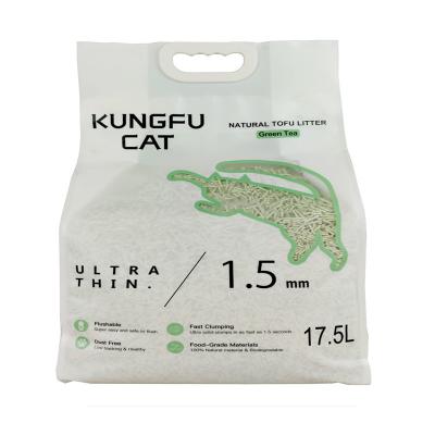 China Viable Kungfu Cat 17.5L 1.5mm Green Tea Premium Bunch Plant Based Fresh Tofu Cat Litter 6.5Kg Good To Control Odors for sale