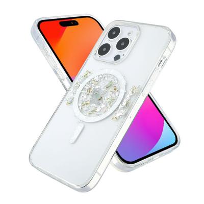 China Cute Fancy Shockproof Galaxy Glitter Chandelier Shell Pearl Sparkle Crystal Case For Woman Girls Compatible With iPhone Wireless Charging for sale