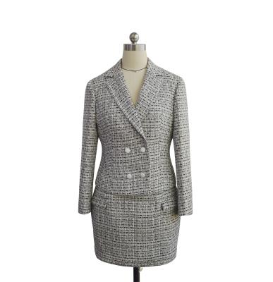 China 2020 Fashion Women's Anti-Shrink White Elegant Business Tweed Blazer Jacket Coat Formal Skirt Suit for sale