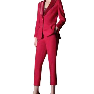 China 2020 New Arrival Red Pieces Women Anti Shrink 2 Two Piece Club Long Wear Sleeve Blazer Midi Pant Set Fashion Suit for sale