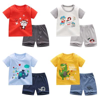 China 80-130cm Children's Summer Suit Cotton Breathable T-shirt+Shorts Set 2pcs Cute Cartoon Pattern Printing Boy Girl Baby Summer Clothes for sale