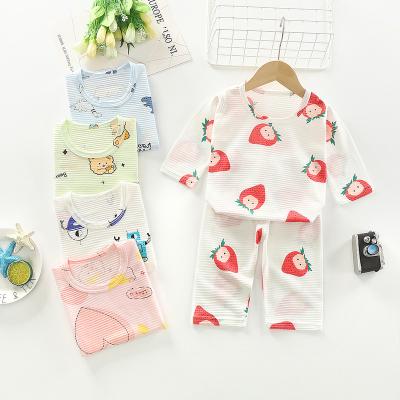 China Breathable Children's Short-sleeved T-shirt Set Air-conditioned Pajamas 2pcs Cotton Material Breathable Summer Home Wear Suit for sale