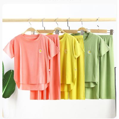 China 2022 summer children's breathable pajamas home wear color short-sleeved sleepwear candy suit 2pcs pants drop shipping wholesale for sale