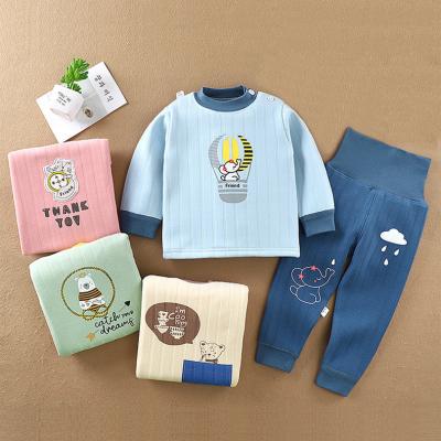 China Anti-Shrink Children's High-waist Underwear Set Baby Belly-Protector Winter Plus Velvet Pajamas 73-110cm Thickened Autumn Warm Clothes for sale