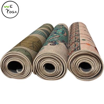 China Eco Friendly Good Quality Stable Yoga Exercise Hemp Mats Custom Design Printings Natural Rubber Jute Yoga Mat Manufacturer for sale