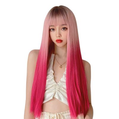 China Natural Realistic Straight Gradient Long Wave Silky Straight Female Hair Highlighting Red Japanese Cos Mannequin For Wig Display Lead Hair Lace for sale