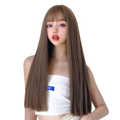 China Natural Wave Head Wholesale Silky Straight Wig Long Female Hair Full Bangs Round Coverage Remy Mini Tape In Real Remy Straight Hair Cut Ker Wholesale for sale