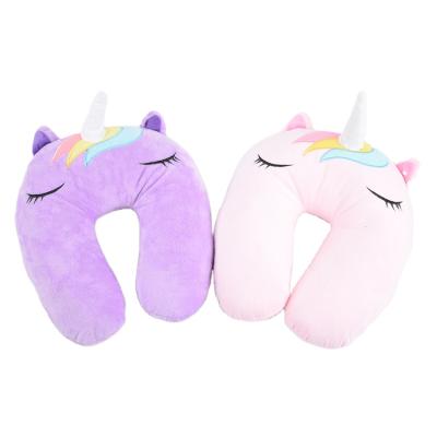 China Unicorn Pillow Travel Kit Flight Soft Plush Pillow Cartoon Kawaii U Shaped Neck Pillow for sale