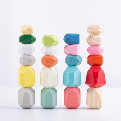 China DIY Row Building Brick 22pcs Colorful Rainbow Montessori Wooden Balancing Stone Building Blocks Nordic Style for Kids for sale