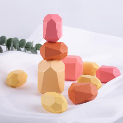 China DIY Row Building Brick 10pcs Creative Educational Creative Toy Macaron Colorful Stacking Balancing Wooden Stone Building Blocks for sale