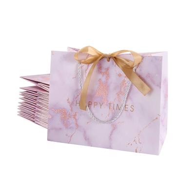 China Large Materials Recycled White Marble Paper Gift Bag Valentine's Day Gift Bag With Bow Wedding Birthday Gift Bag for sale