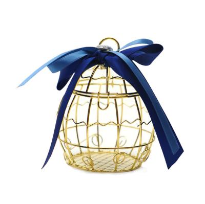 China Recyclable Romantic Wrought Iron Birdcage Wedding Favor Candy Gift Box Chocolate Storage Wedding Gift Box Candy Packaging Box With Ribbon for sale