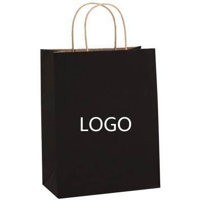 China Recycled Materials Wholesale Custom Brown Kraft Black Logo Shopping Gift Bags White Paper Bags With Handles for sale