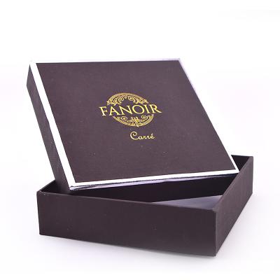 China Custom Luxury Texture Handmade Art Paper Made Hot Stamping Foil Gold Logo Lid and Shape Bottom Box Chocolate Gift Packaging Paper Box for sale