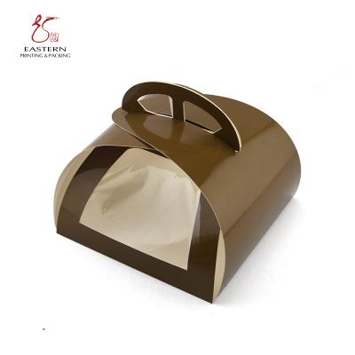 China New Design Recyclable Custom Cake Box With Clear Handle Window for sale