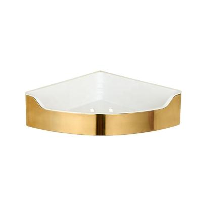 China Golden Triangle Shower Brass Shampoo Storage Corner Bathroom Shelf Wall Mounted Type for sale