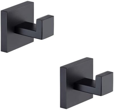 China Europe 2 Pack Matte Black Modern Square Style Stainless Steel Robe Wall Mounted Robe Towel Coat Clothes Hook for sale