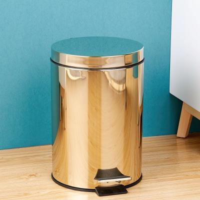 China New Workable Polishing Finish Round Step Trash Can Gold Polished 201stainless Pedal Bin Waste Bin Steel Spiral Dust Bin for sale