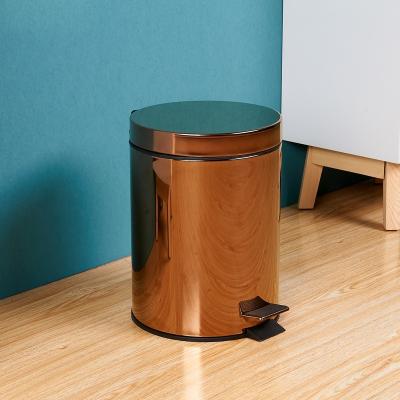 China 201stainless Rose Gold Polished New Round Step Viable Trash Can for sale