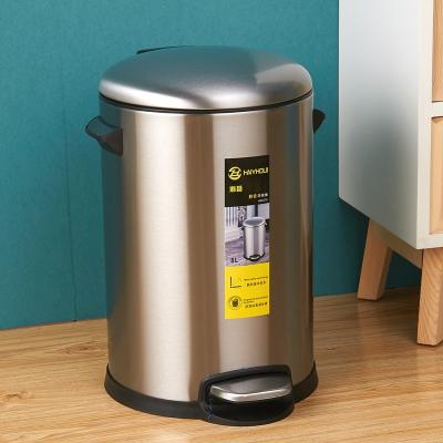 China New Round 5L Step Brushed Nickel 201stainless Pedal Trash Bin Waste Bin Viable Polishing Finish Steel Spiral Dust Bin for sale