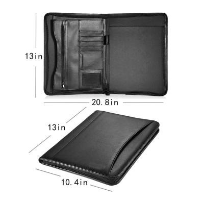 China Simple A4 Business Padfolio Organizer Case Zipper Padfolio Folder With Pockets Folder Custom Logo PU Leather Business Padfolio for sale