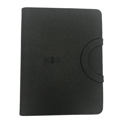 China Multi-function Portable A4 hardcover book power folders charging mobile phone stand padfolio manager clip for sale