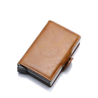 China Custom Latest RFID ID Card Wallet Cases Leather Aluminum PU RFID Blocking Card Holder Credit Card Holder Box for sale