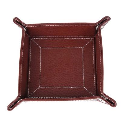 China Sustainable Luxury Custom Brown/Chocolate Color Home Storage Tray Plate PU Leather Head Accessories PU Leather Storage Tray for sale