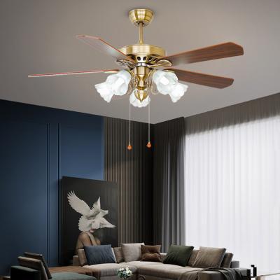 China Energy Saving 52 Inch European Style Air Cooling Fan Home Decorative Ceiling Fan With Light Include Pull Chain Control for sale