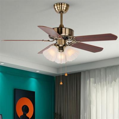 China Energy Savings Ceiling Fan With 5 Blades Memory Blades 3 Speeds Light Wooden Iron Bronze Zipper for sale