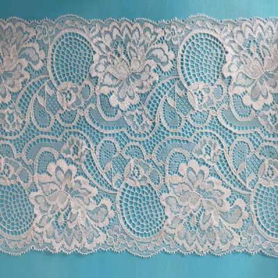 China Sustainable double scallopped 100% nylon rigid lace trim without elastic for sale