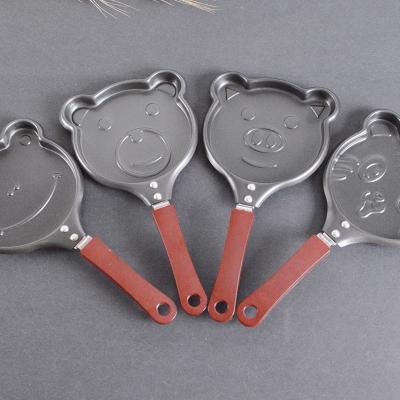 China Stocked Kitchen DIY Cartoon Frying Pan Hanging Hole And Handle Plastic Bear Shaped Frying Pan for sale