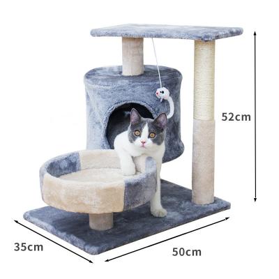 China Fashion Viable Design Interactive Wooden Sisal Cat Stratcher Play Tower Toy Cat Climbing Frame House Tree for sale