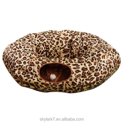 China Cat Dog Tunnel Bed Viable With Cushion Tube Toys Plush Diameter Large Longer Crinkle Folding Cat Tunnel Folding Leopard With Leg for sale