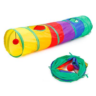 China New Design Tunnel Viable Colorful Pet Toy Travel Camp Foldable Rainbow Outside Playing Pet Cat Tunnel Toys Polyester Tube for sale