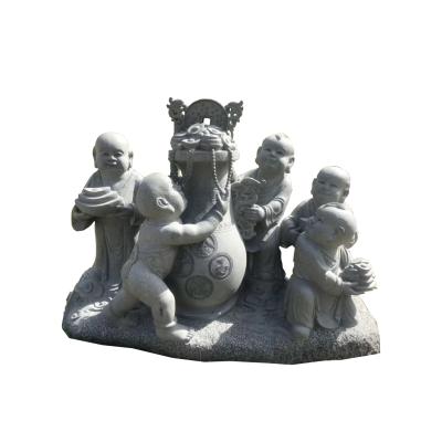 China Traditional Hand Carved Fortune Boy Chinese Style Garden Sculpture Ornaments for Boys and Girls for sale