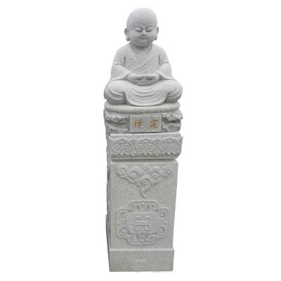 China Small Chinese Monk Stone Carving Temple Boy Stone Carving Garden Landscape Figure Sculpture Ornaments for sale