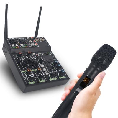 China 4 ProductionUSB 4 Channel Portable Home Music Broadcast Mini Mixer For Phone Live Audio Mixer With Wireless Microphone for sale