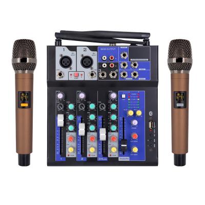 China Multifunctional Audio Mixer With Wireless Microphone For Live Streaming Recording Karaoke DJ Controller for sale