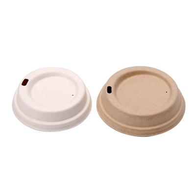 China Non Spill Biodegradable Bagasse 90mm Disposable Coffee Cup Bagasse Lid for sale