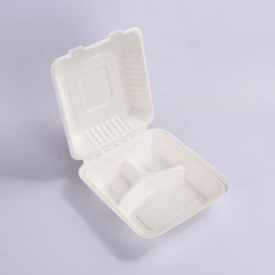 China Food Packaging 8 Inch 3 Compartment Clamshell Box Disposable Biodegradable Paper Tableware for sale