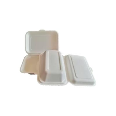 China 600ml Water and Grease Resistant Factory Sugar Cane Pulp Takeaway Clashell Disposable Biodegradable Box for sale